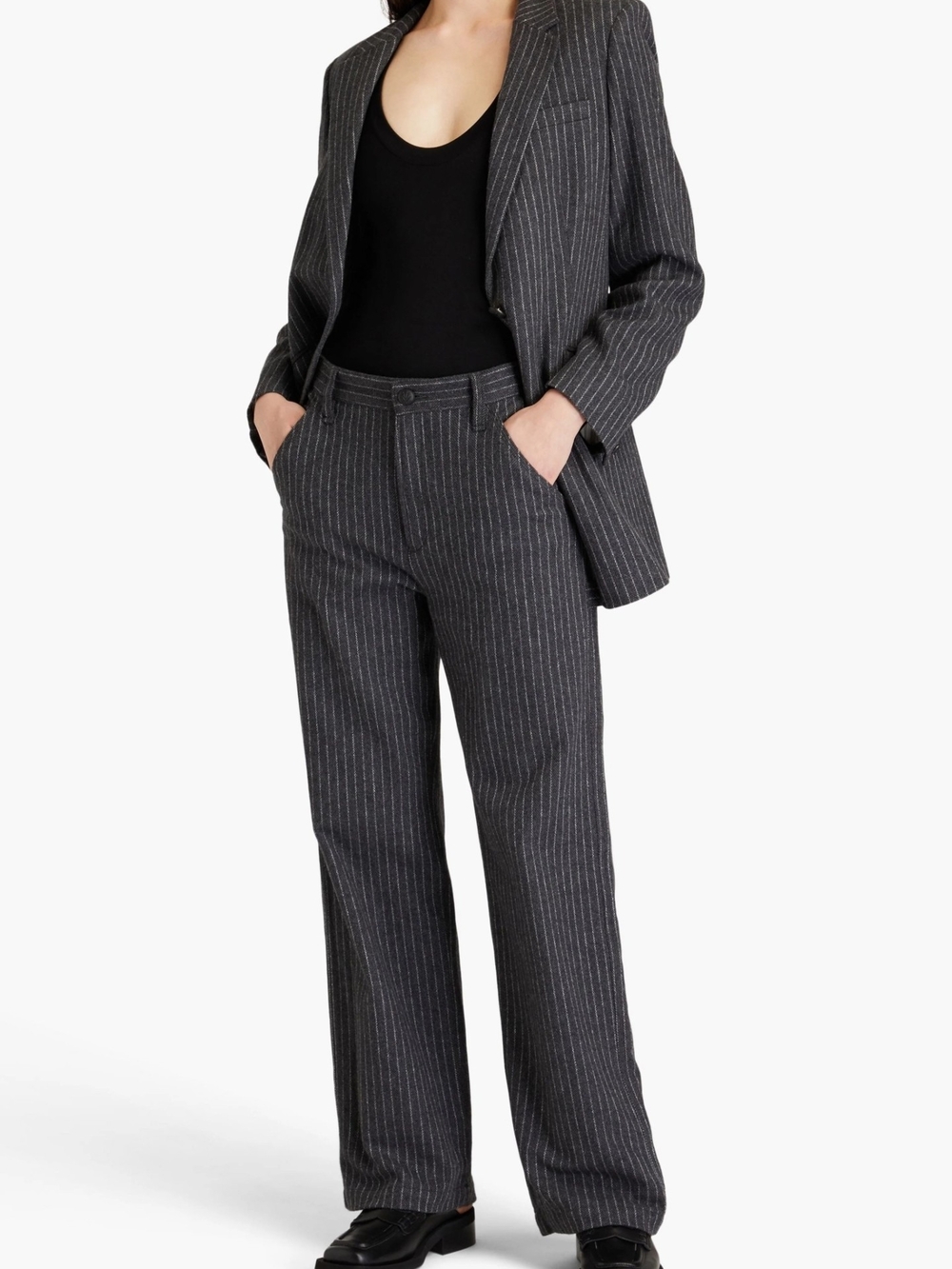 rag & bone Charcoal Pinstripe Wide-Leg Pants